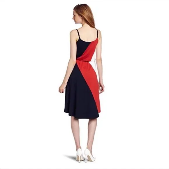 Three Dots Red, White, and Blue Color Block Hi Lo Dress size S - Picture 2 of 13